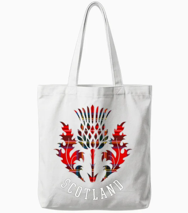 Scottish Scottish Thistle Scottish Emblem of Scotland T-Shirt, Black Tote Bags in White