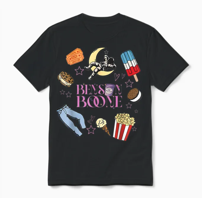 Ben Son Boone Name Tee Fan Music Retro Aesthetic Ice Cream Unisex T-Shirt in Black