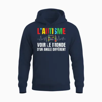 Autism View the World from an Angle Pride and Love Autistic T-Shirt, Black, S Unisex Hoodie - Navy