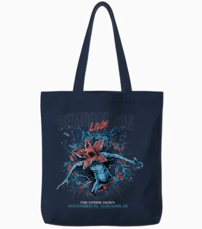 Stranger Things : Demogorgon Live the Upside Down T-Shirt, Black, S Tote Bags - Navy
