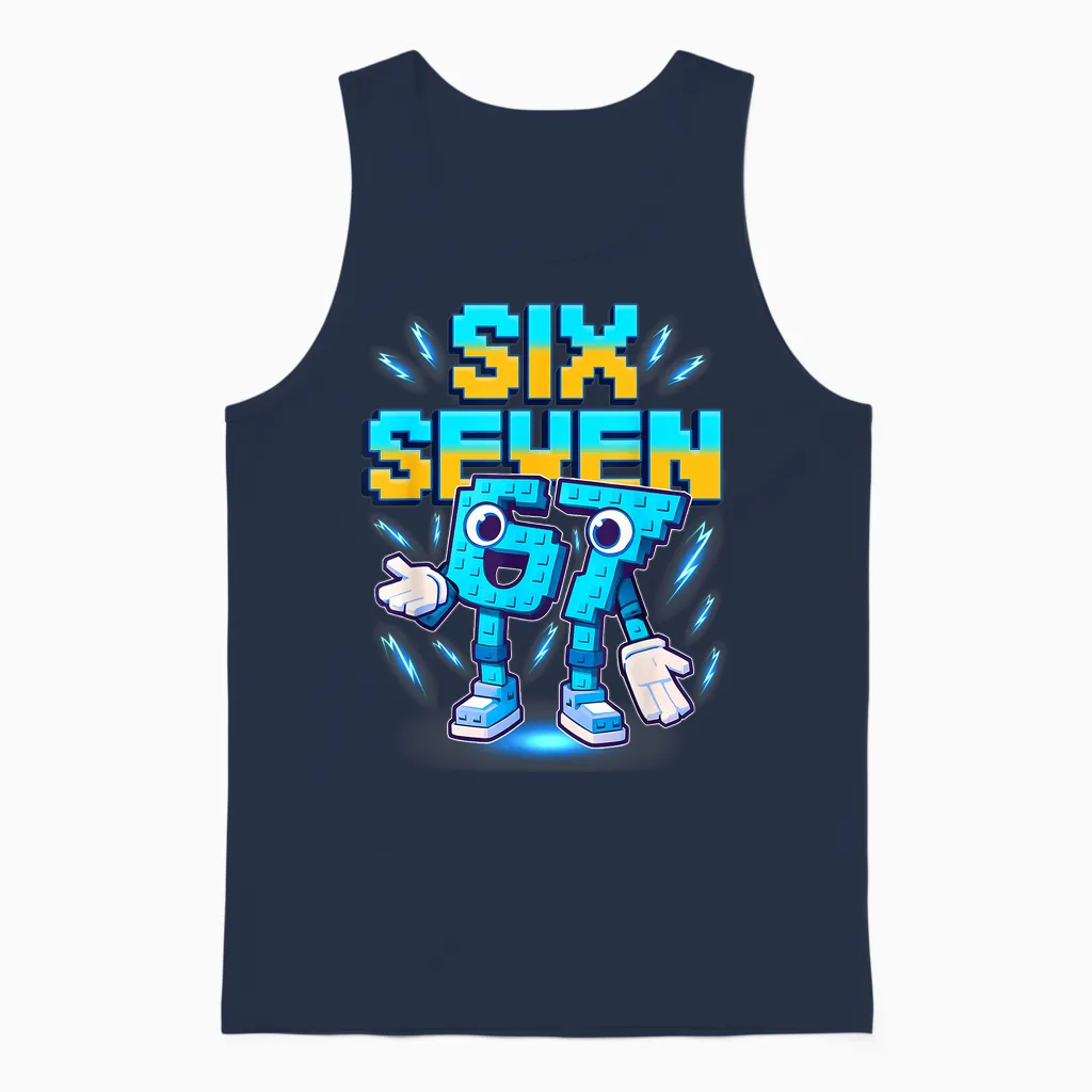 67 Six Seven 6-7 - Funny Italian Brainrot Kids Gaming Meme Unisex Tank Top in Navy