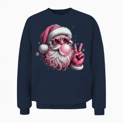 Retro Santa Blowing Bubble Gum Christmas Vintage Sunglasses Unisex Sweatshirt - Navy