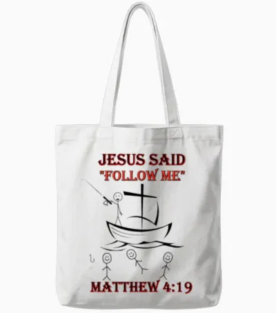 Matthew 4:19 Design Tote Bags - White