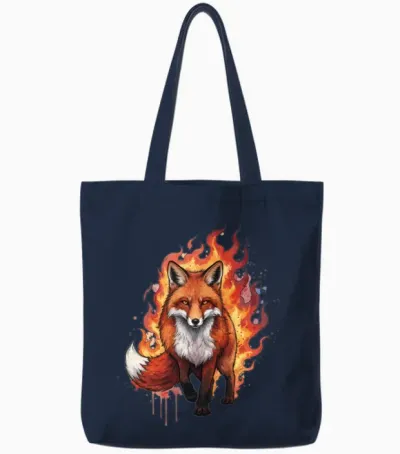 Flame Fox Illustration Tote Bags - Navy