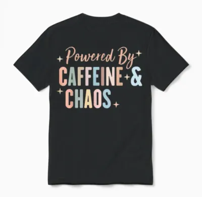 Powered by Coffein and Chaos Funny Adhd T-Shirt, Black Unisex T-Shirt - Black