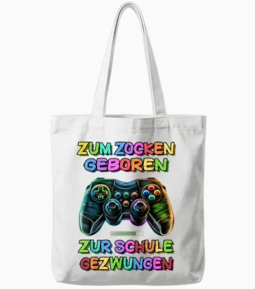 Gamer Zocker T-Shirt by Gamer Spruch Geschenke Mit Controller Für Zocker - Child, Unisex, Short Sleeve, Black, S, Small, Classic Fit, Casual, School Tote Bags - White