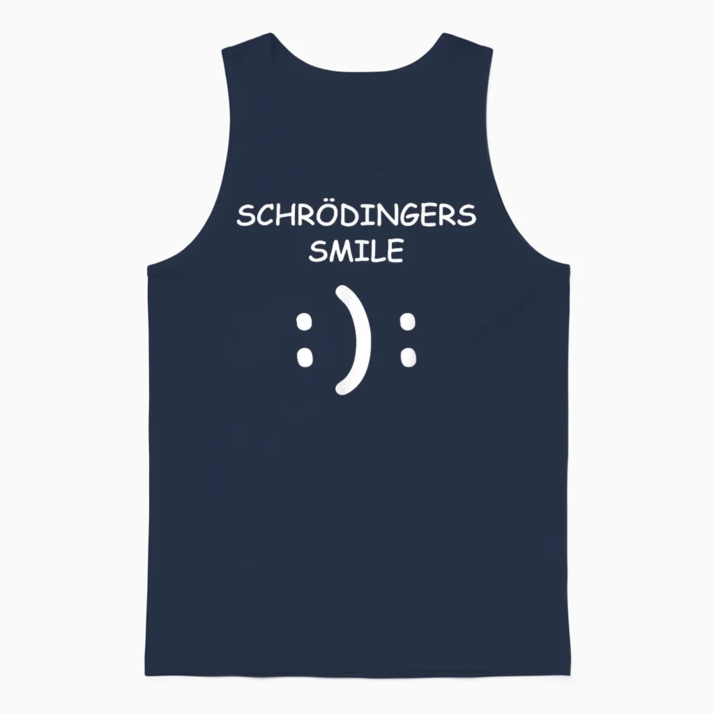 Physical Teacher Student Science Shirt Schrödingers Smile Physics T-Shirt, Black, S Unisex Tank Top in Navy