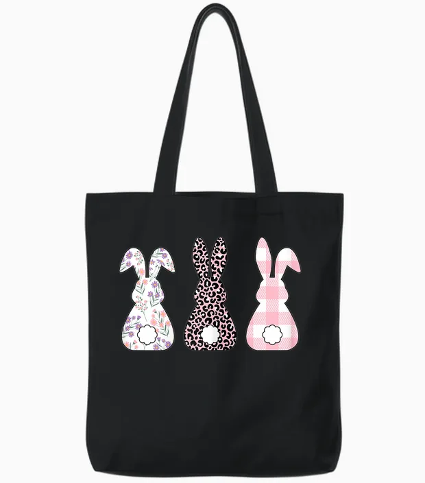 Frohe Ostern Cute Easter Bunny Rabbit Easter Bunny Tote Bags in Black