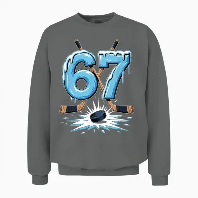67 Six Seven Hockey Lovers Funny Meme Boys Men Women Unisex Sweatshirt - Graphite Heather