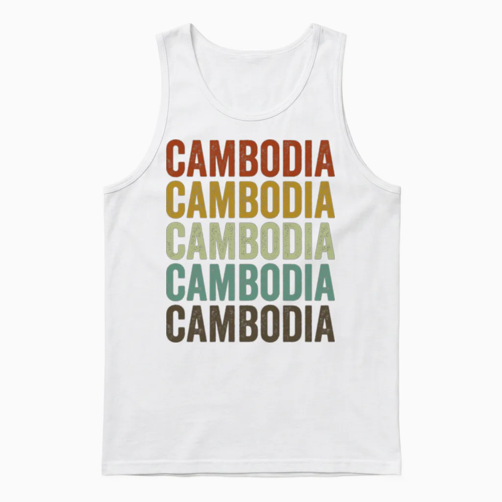 Cambodia Retro Vintage Unisex Tank Top in White