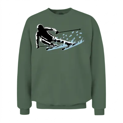 Skiing, Skier and Snow Unisex Sweatshirt - Military Green