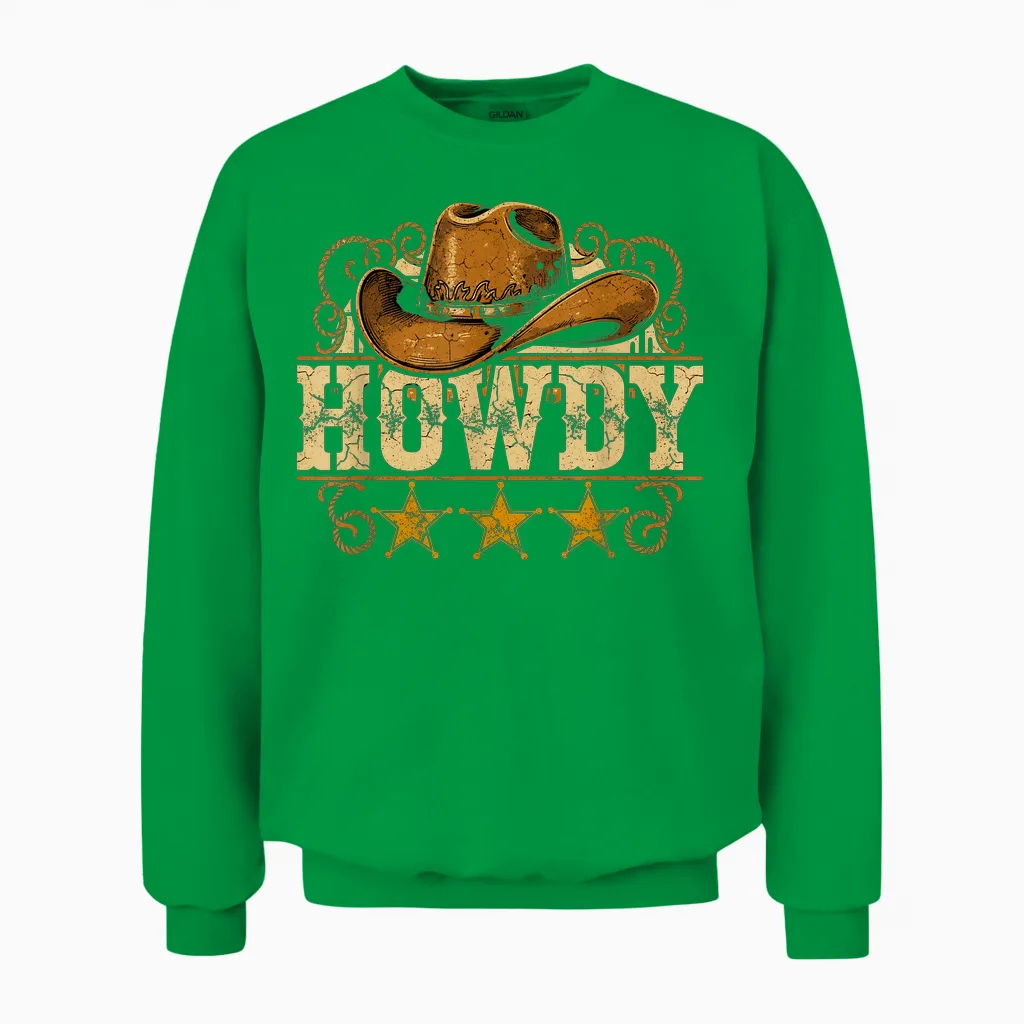 Cowboy Hat Western Country Howdy Cowboy Unisex Sweatshirt in Irish Green