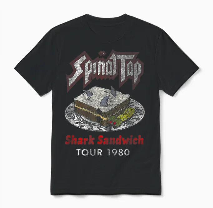 Vintage Shark Sandwich Distressed Spinal Tap Funny Design Unisex T-Shirt in Black