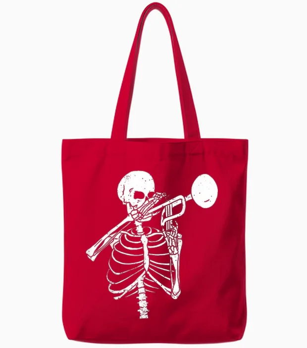 Trompetenliebhaber Für Immer - Skelett Spielt Trompete Tote Bags in Red
