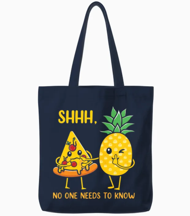 Funny Pizza Lovers Tote Bags in Navy