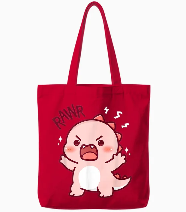 Niedlicher Dinosaurier Brüllender Kawaii Dino Rawr Lustige Mädchen Kinder Tote Bags in Red