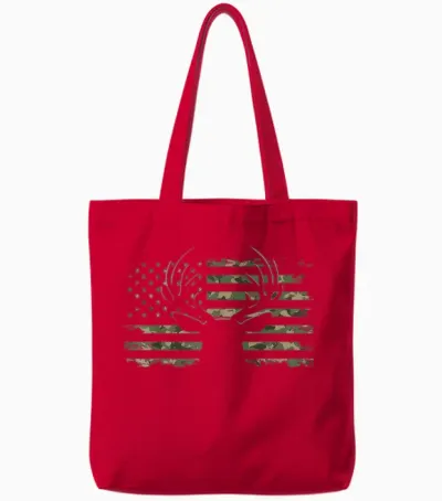 American Flag Camouflage Outdoor Antlers Deer T-Shirt Small Tote Bags - Red