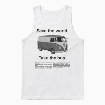 Volkswagen T1 Camper Save the World Take the Bus Unisex Tank Top - White