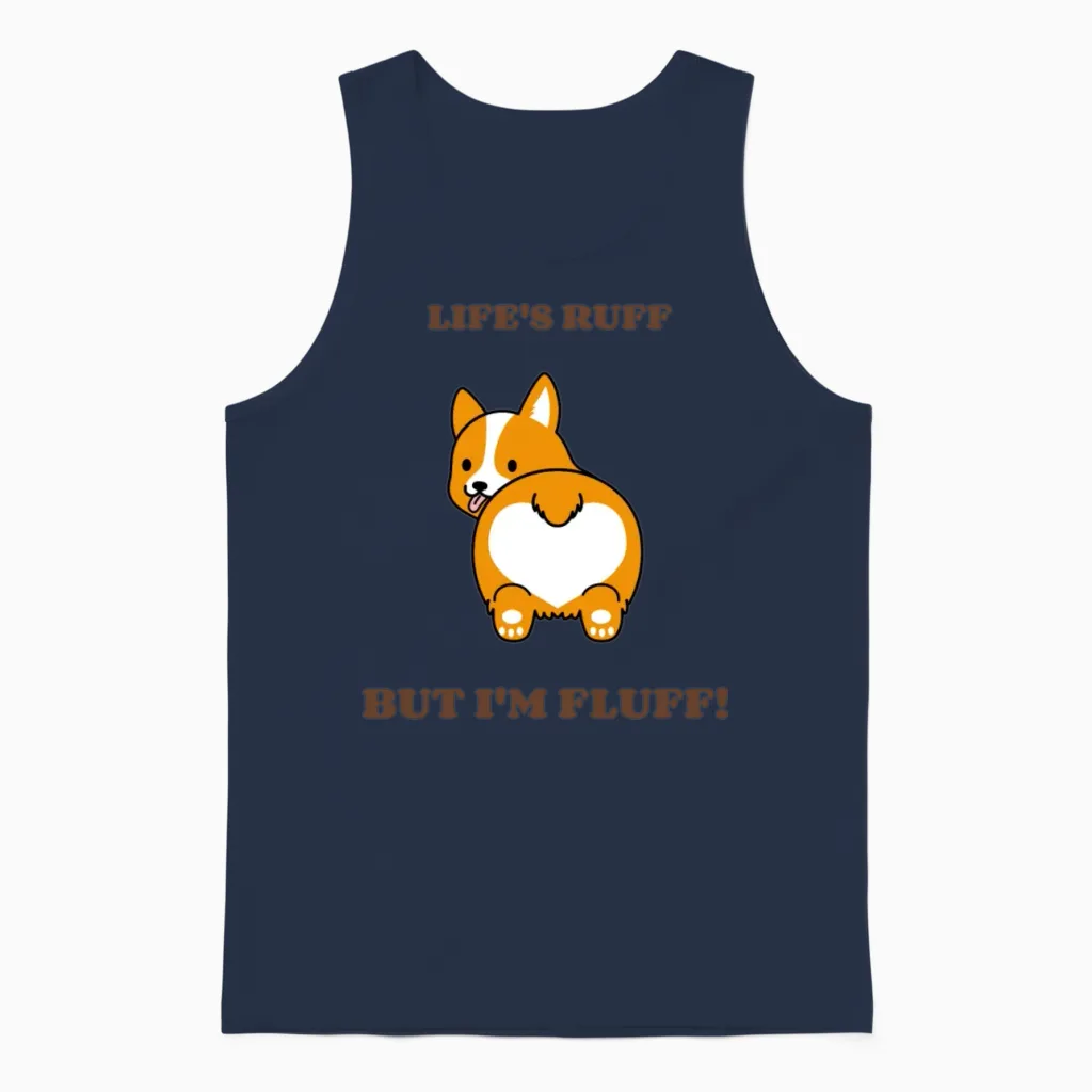 With a Lovely Graphic of a Fluffy Corgi 3494g 2 Unisex Tank Top - Navy