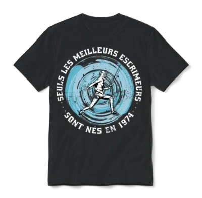 Fencers Born in 1974 Birthday Vintage Unisex T-Shirt - Black