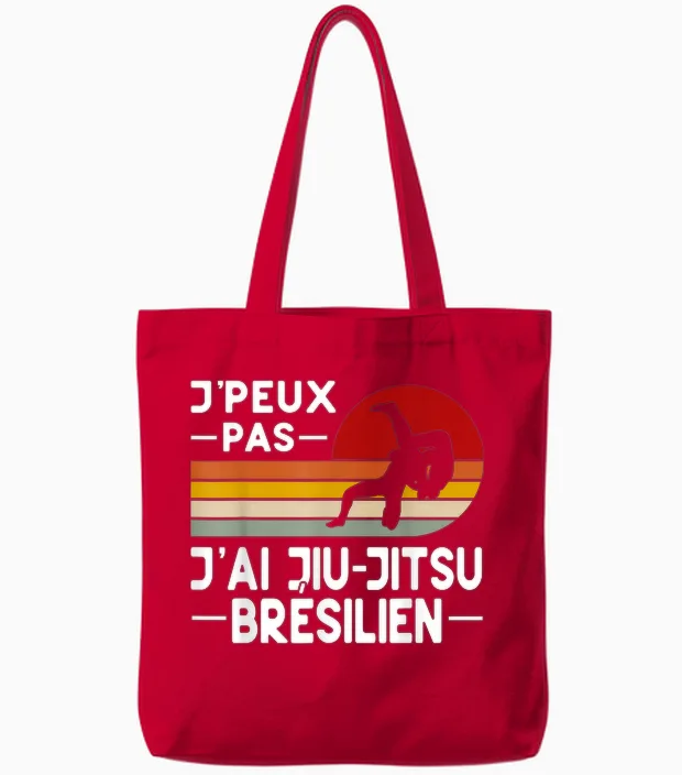 Je Peux Pas J'ai Jiu Jitsu Brazilian Humor Jiu Jitsu Coach T-Shirt, Black, S Tote Bags in Red