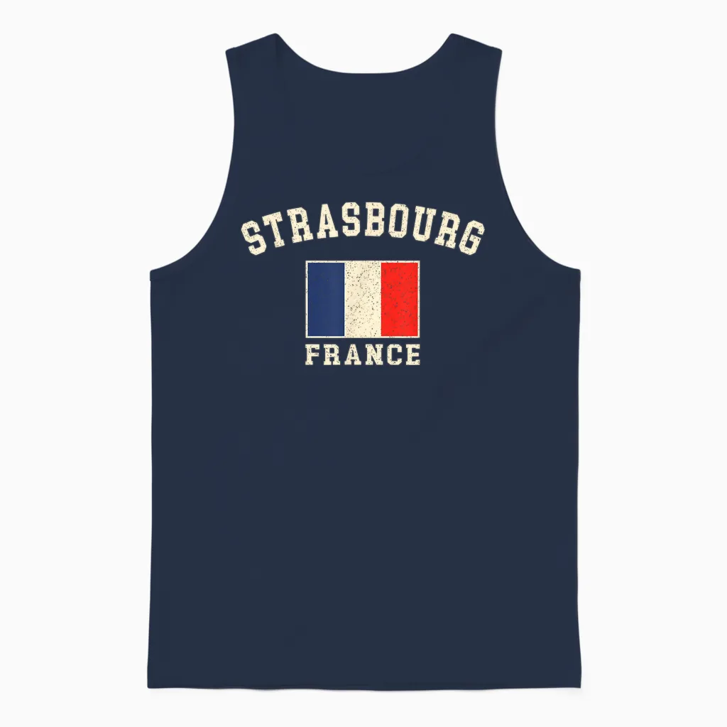 Vintage Straßburg Frankreich Französische Flagge Souvenir Retro Grafik Unisex Tank Top in Navy