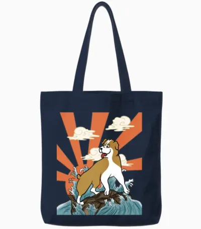 English Bulldog Japanese Retro Tote Bags - Navy