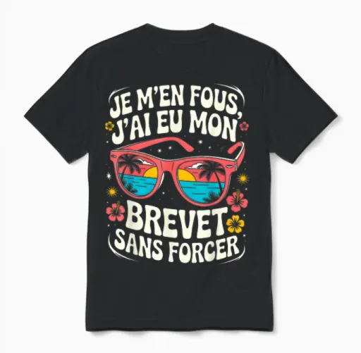 Je M'en Fous J'ai Eu Mon Brevet Sans Forcer, Réussite 2026 Unisex T-Shirt in Black