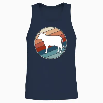Cow in Retro Style Unisex Tank Top - Navy