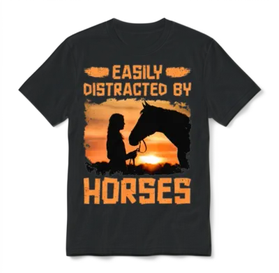 Easily Distracted by Horses Unisex T-Shirt - Black
