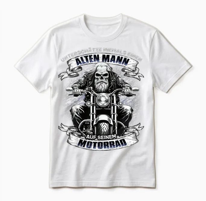 Unterschätze Niemals Einen Alten Mann Auf Seinem Motorrad Unisex T-Shirt in White