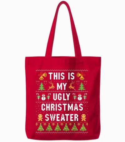 This Is My Ugly Sweater Funny Christmas Short Sleeve Tote Bags - Red
