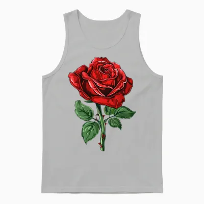 Red Rose Graphic Unisex Tank Top - Ash
