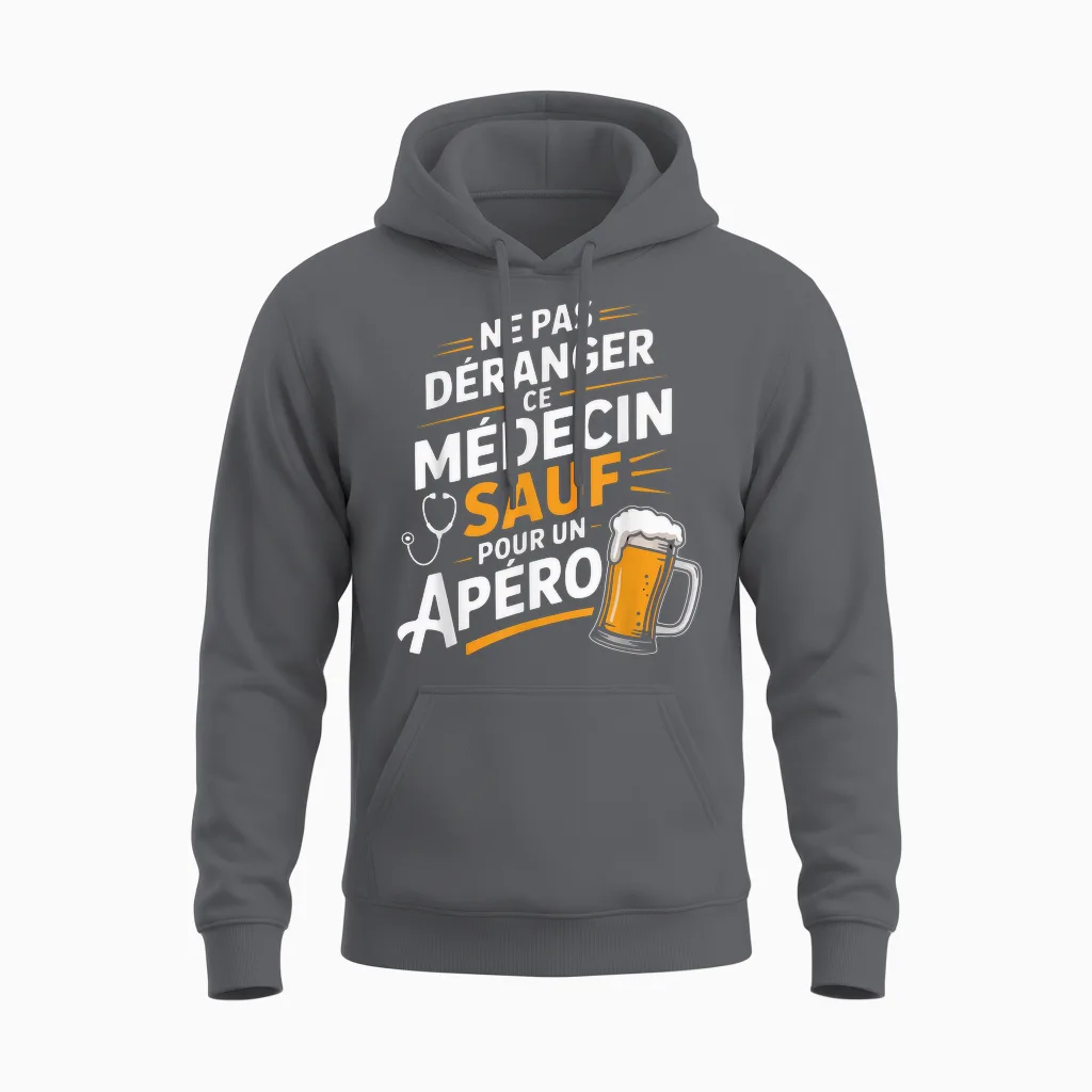 Doctor Aperitif Man Humour Gift Idea Doctor Funny Beer Unisex Hoodie in Charcoal