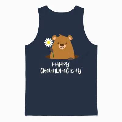 Woodchuck with Flower Happy Groundhog Day Unisex Tank Top - Navy