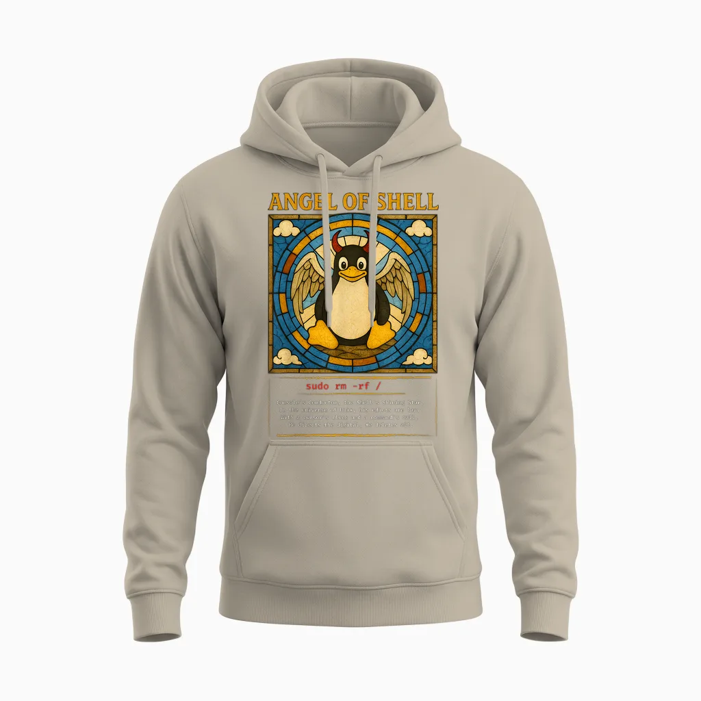 Angel of Shell Linux Funny Sysadmin Tux Penguin Unisex Hoodie in Sand