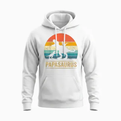 Papasaurus Dinosaur Papa Tyrannosaurus Dino Twin Pack Unisex Hoodie - White