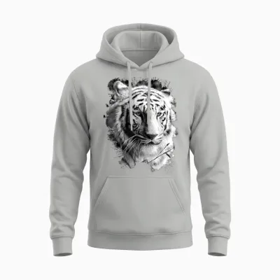 White Tiger Head Wild Portrait Large Cat Animal T-Shirt, Black, S Unisex Hoodie - Ash