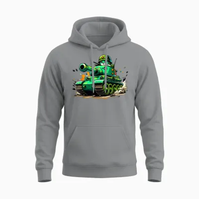 Cartoon Panzer Jungen Armee Panzer Militär Abenteuer Unisex Hoodie - Sport Grey