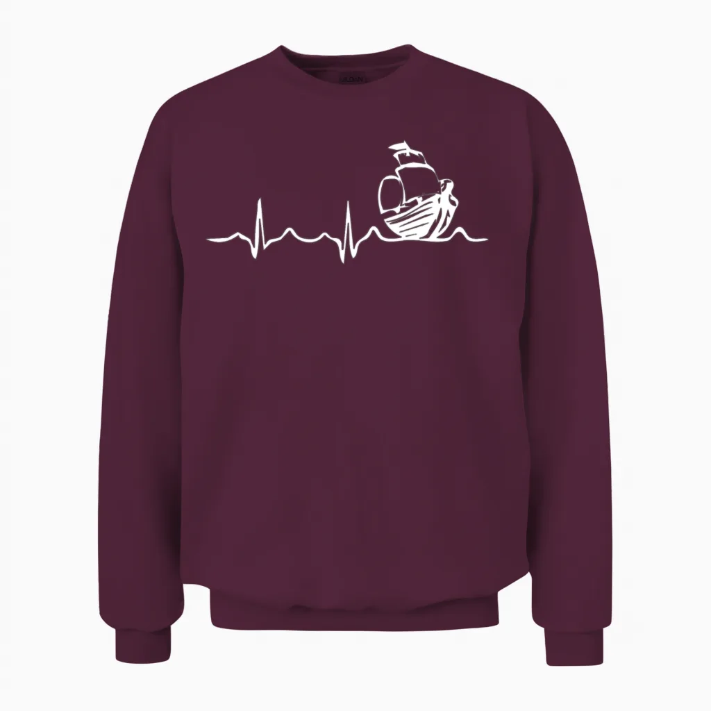 Sailing Heartbeat Boat Funny Boating Sailor Gift Unisex Sweatshirt in Maroon