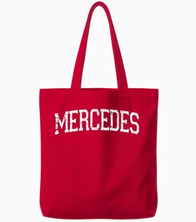 Vintage Personalised Name Classic Mercedes T-Shirt, Black Tote Bags - Red