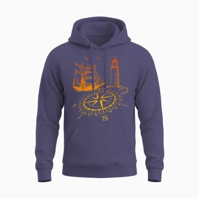 Maritim Kompass Segelschiff Norden Leuchtturm Unisex Hoodie - Heather Sport Dark Navy