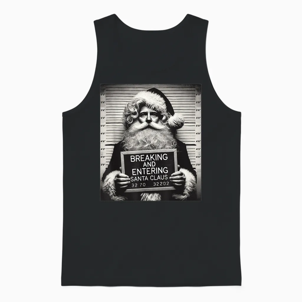 Santa Mugshot Funny Christmas Santa Xmas Unisex Tank Top in Black