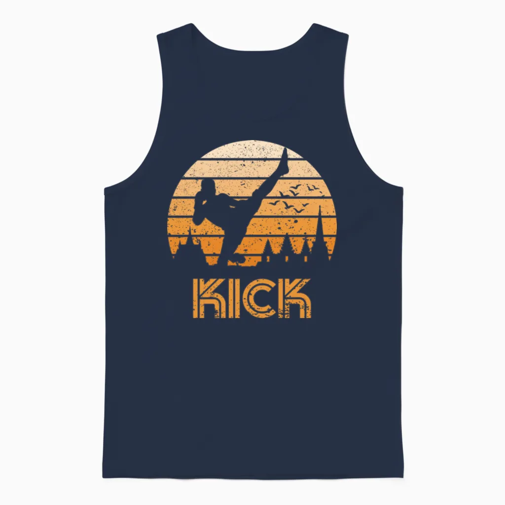 Retro Kick Boxer Guy Unisex Tank Top in Navy