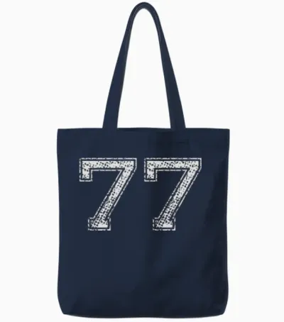 Number 77 Numbered Retro Style Tote Bags - Navy