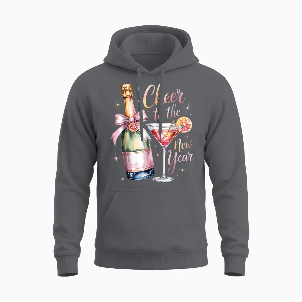 Cheers to the New Year 2026 Champagne New Years Eve Party Unisex Hoodie in Charcoal