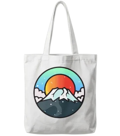 Vintage Mountain Sunset - Snowy Mountain Design Tote Bags - White