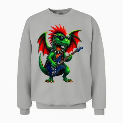 Dragon Punk Rock Funny Guitar Band Kids Boys Girls Unisex Sweatshirt - Ash