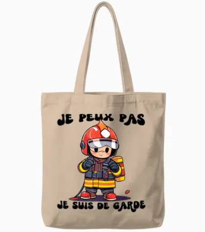 Je Peux Pas Je Suis De Garde Firefighters Gift Humour Fireman T-Shirt, White, S Tote Bags - Natural