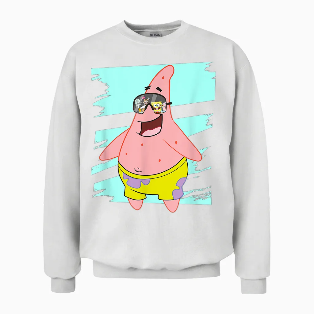 Mademark X Spongebob Squarepants - Patrick Star - Reflection in Sunglasses Unisex Sweatshirt in White